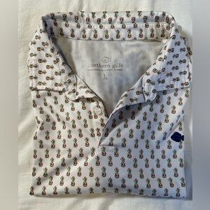Northern Gills Tropical Pineapple Two Button Performance Polo Men's L